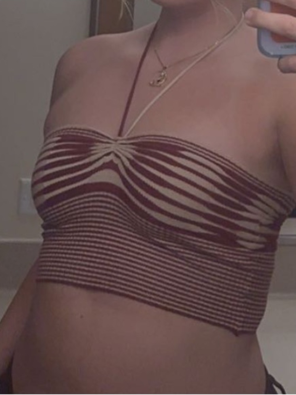 Striped Strapless Crop Top in Burgundy and Cream